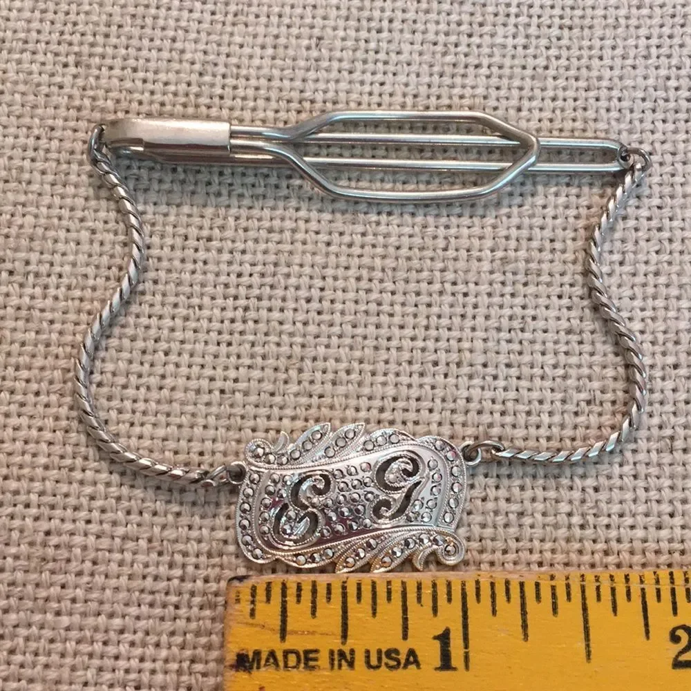 Vintage Men’s Sterling Tie Bar/Clip Initials E & G